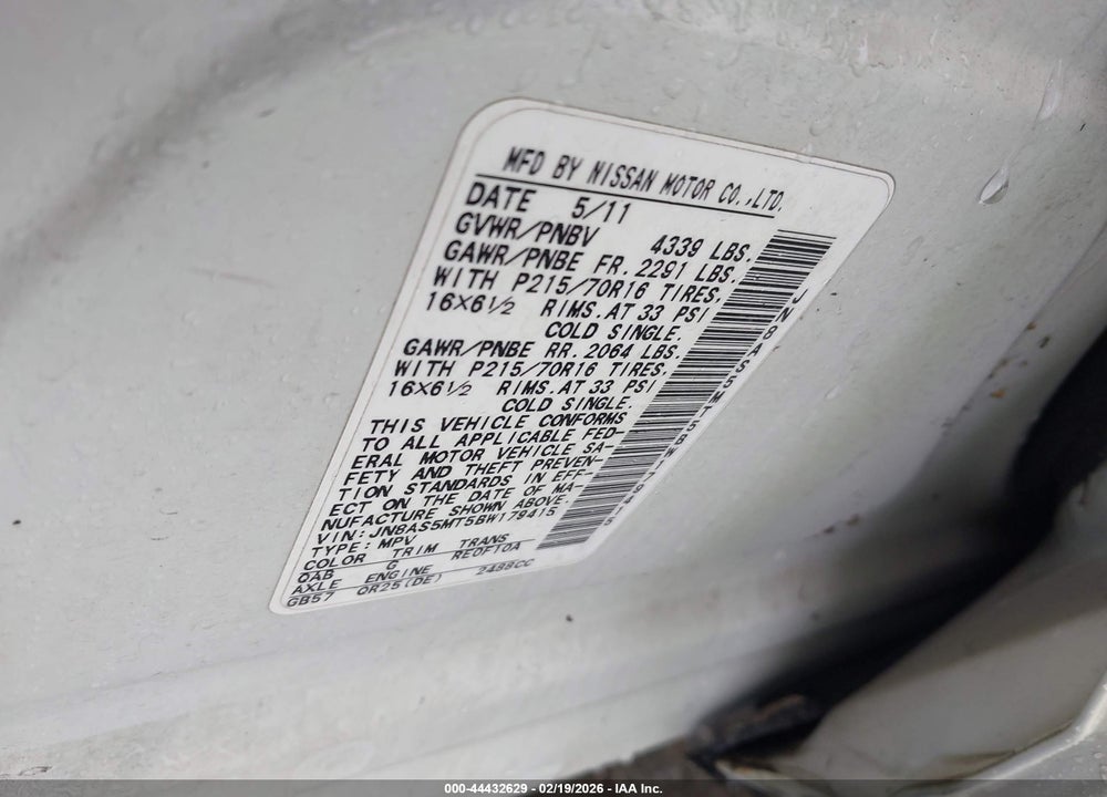 2011 NISSAN ROGUE S VIN: JN8AS5MT5BW179415