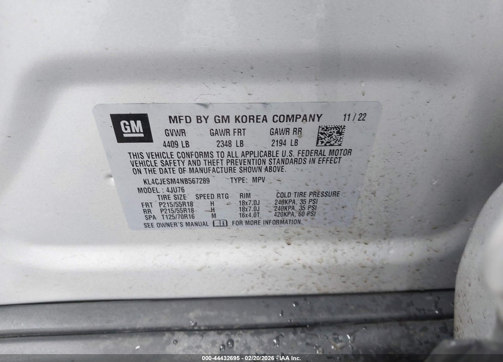 2022 BUICK ENCORE AWD PREFERRED VIN: KL4CJESM4NB567289