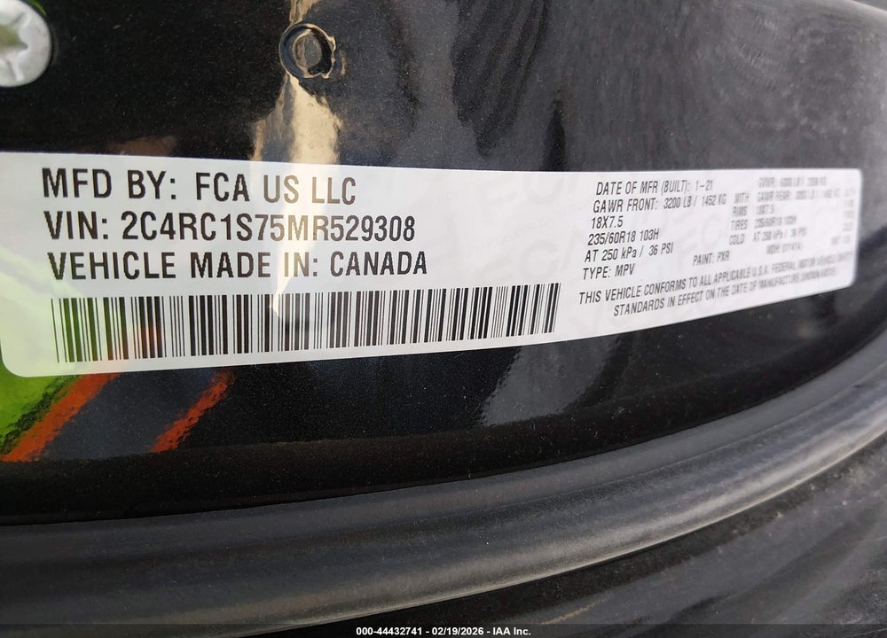 2021 CHRYSLER PACIFICA HYBRID LIMITED VIN: 2C4RC1S75MR529308