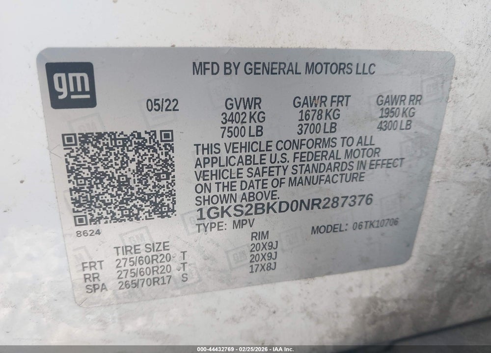 2022 GMC YUKON 4WD SLT VIN: 1GKS2BKD0NR287376
