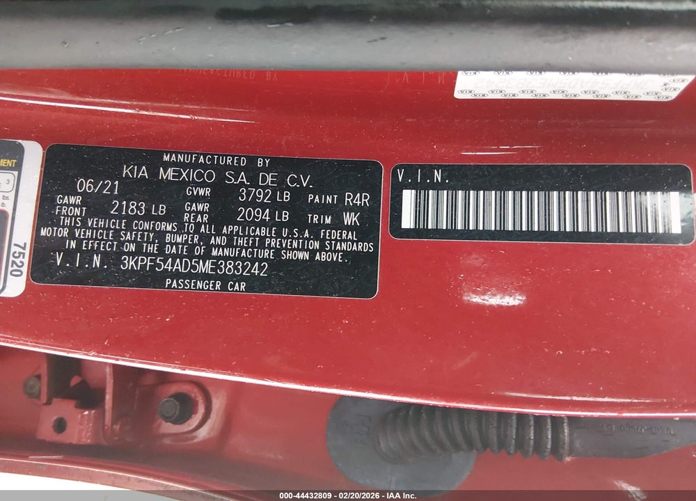 2021 KIA FORTE EX VIN: 3KPF54AD5ME383242