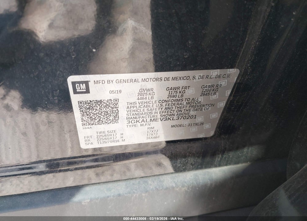 2019 GMC TERRAIN SLE VIN: 3GKALMEV3KL370201