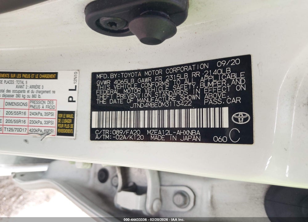 2021 TOYOTA COROLLA SE VIN: JTND4MBE0M3113422