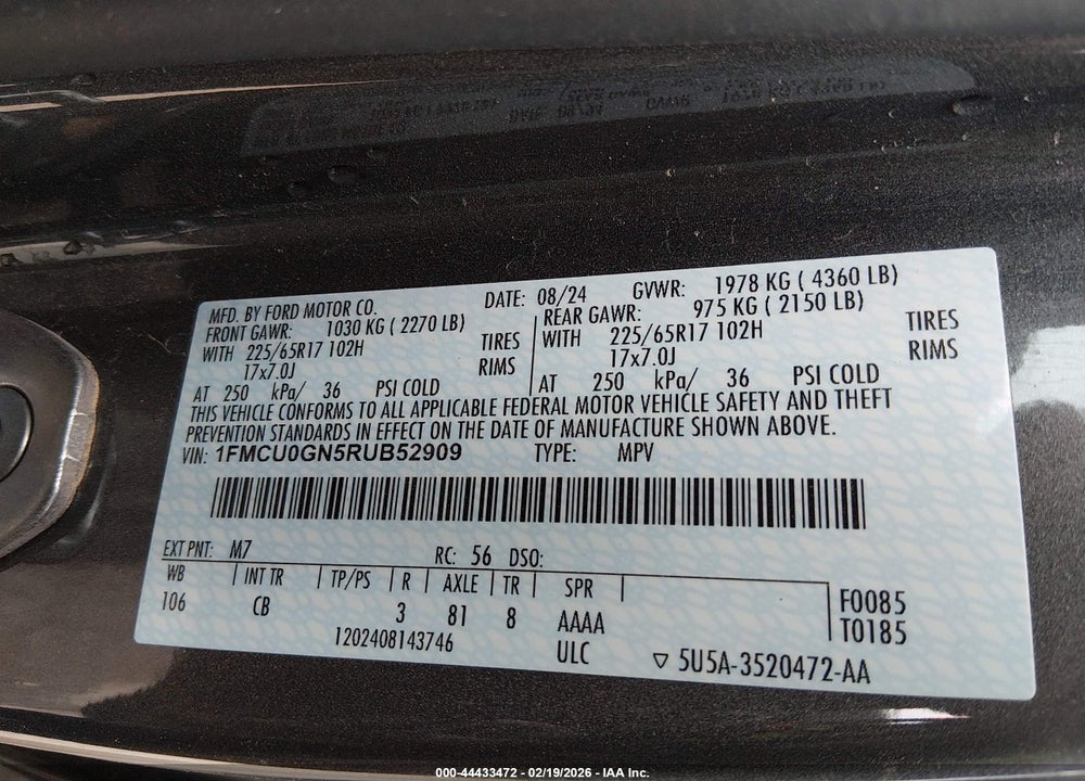 2024 FORD ESCAPE ACTIVE VIN: 1FMCU0GN5RUB52909
