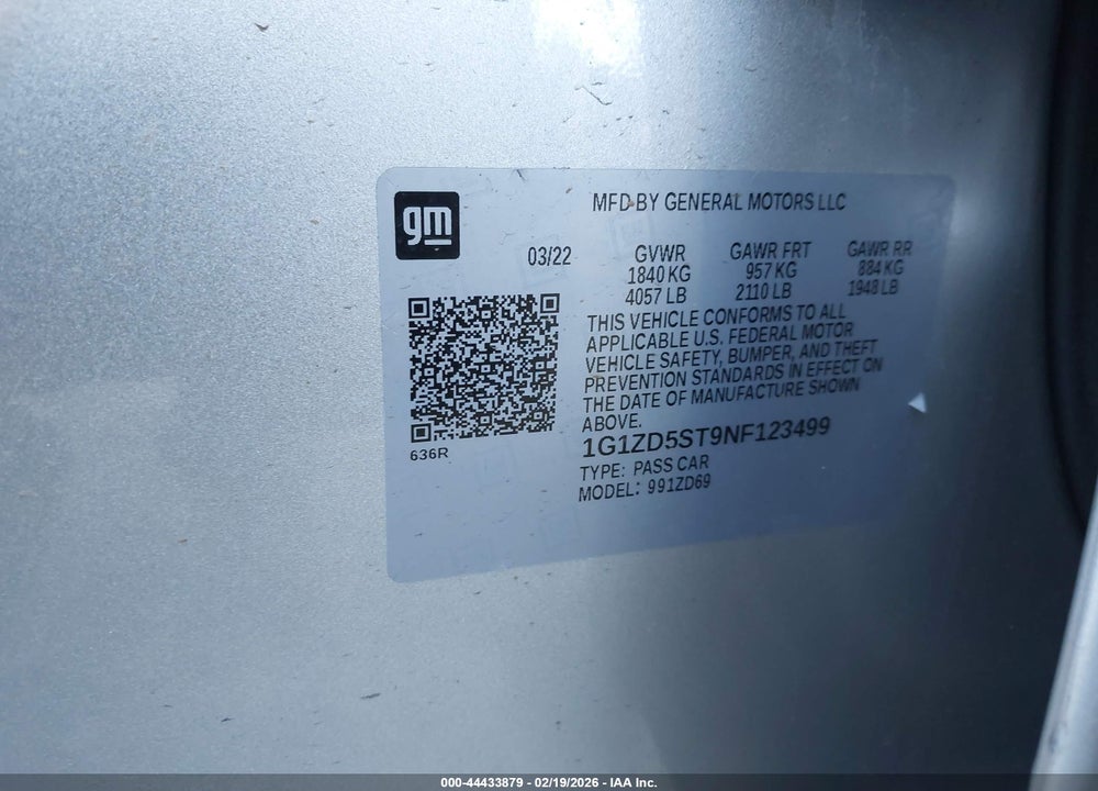 2022 CHEVROLET MALIBU FWD LT VIN: 1G1ZD5ST9NF123499
