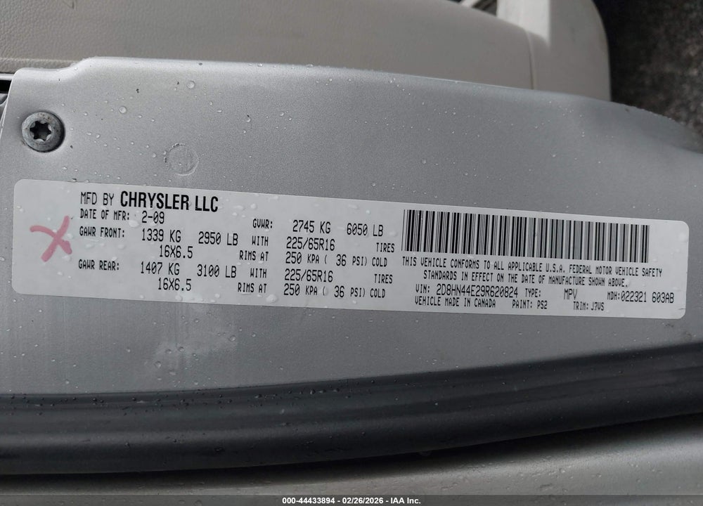 2009 DODGE GRAND CARAVAN SE VIN: 2D8HN44E29R620824