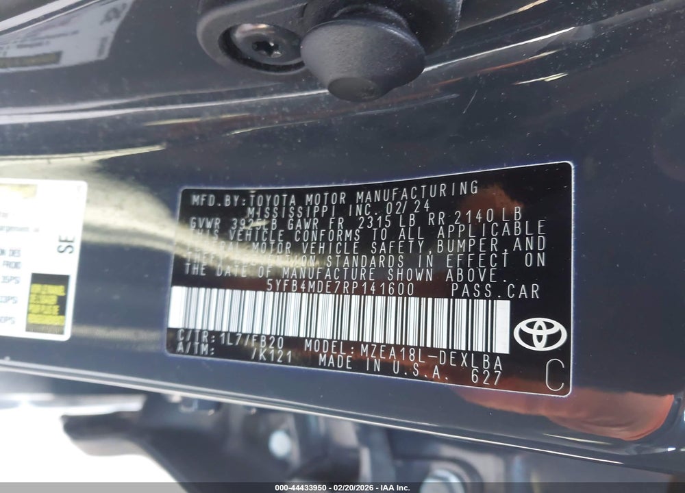 2024 TOYOTA COROLLA LE VIN: 5YFB4MDE7RP141600