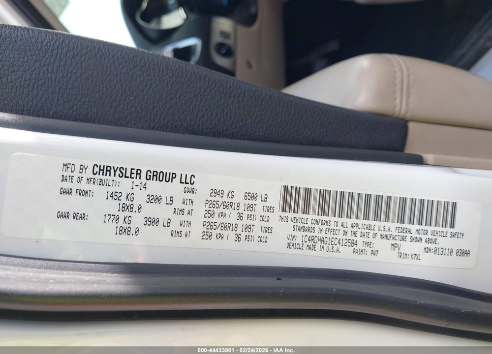 2014 DODGE DURANGO SXT VIN: 1C4RDHAG1EC412584