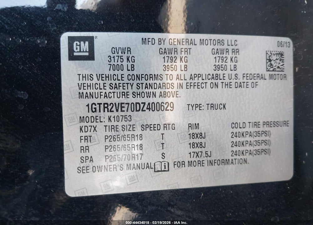 2013 GMC SIERRA 1500 SLE VIN: 1GTR2VE70DZ400629