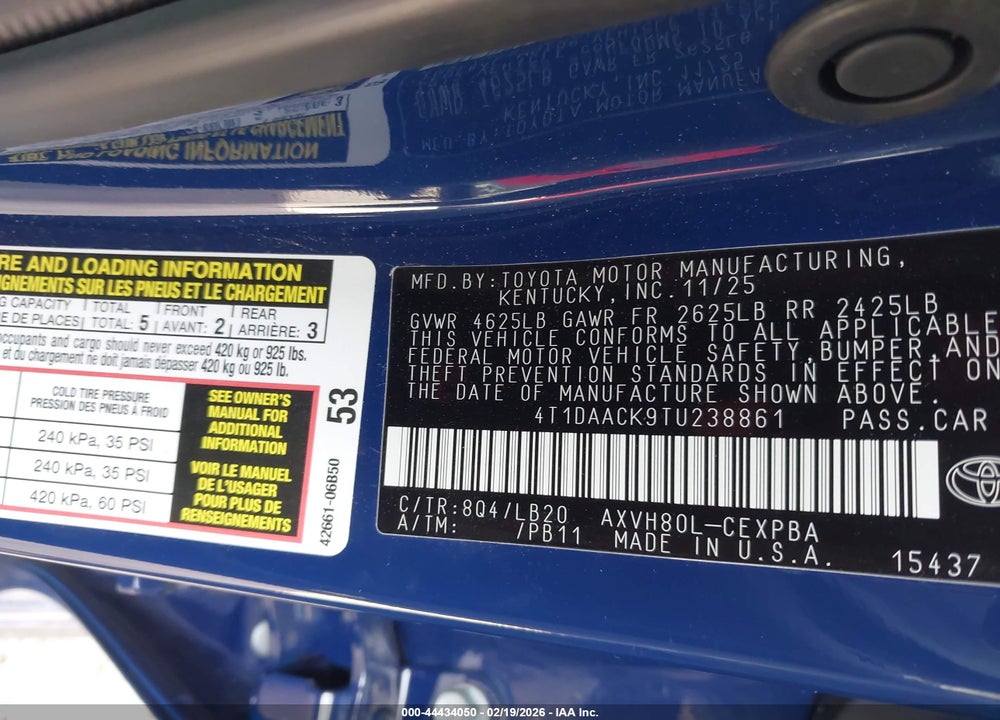 2026 TOYOTA CAMRY XSE VIN: 4T1DAACK9TU238861
