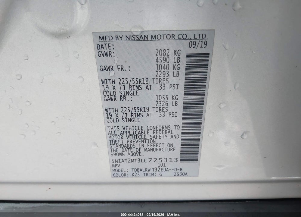 2020 NISSAN ROGUE SL FWD VIN: 5N1AT2MT3LC725313