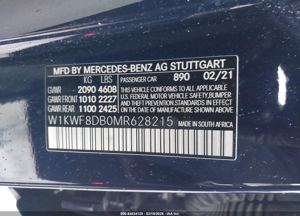2021 MERCEDES-BENZ C 300 SEDAN VIN: W1KWF8DB0MR628215