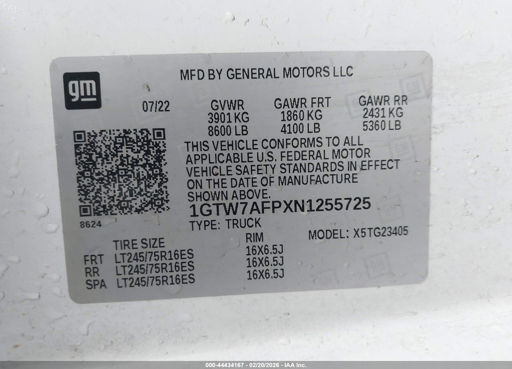 2022 GMC SAVANA CARGO RWD 2500 REGULAR WHEELBASE WORK VAN VIN: 1GTW7AFPXN1255725