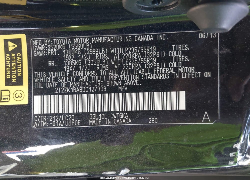 2013 LEXUS RX 350 VIN: 2T2ZK1BA8DC127308