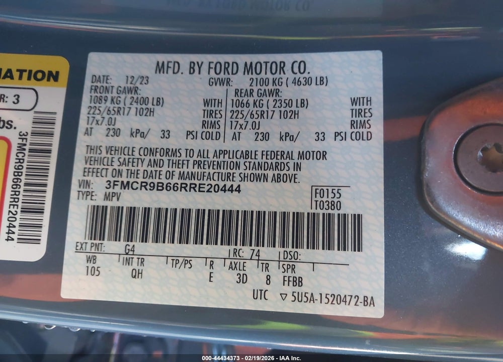 2024 FORD BRONCO SPORT BIG BEND VIN: 3FMCR9B66RRE20444