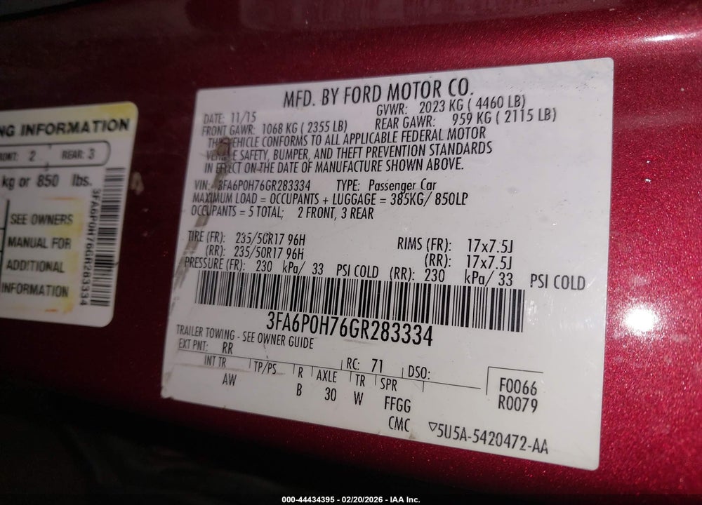 2016 FORD FUSION SE VIN: 3FA6P0H76GR283334
