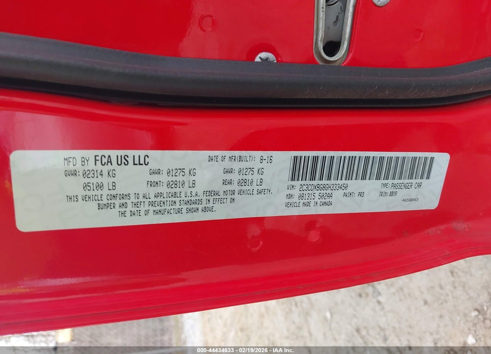 2016 DODGE CHARGER SE VIN: 2C3CDXBG8GH333450
