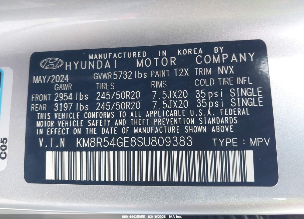 2025 HYUNDAI PALISADE LIMITED VIN: KM8R54GE8SU809383