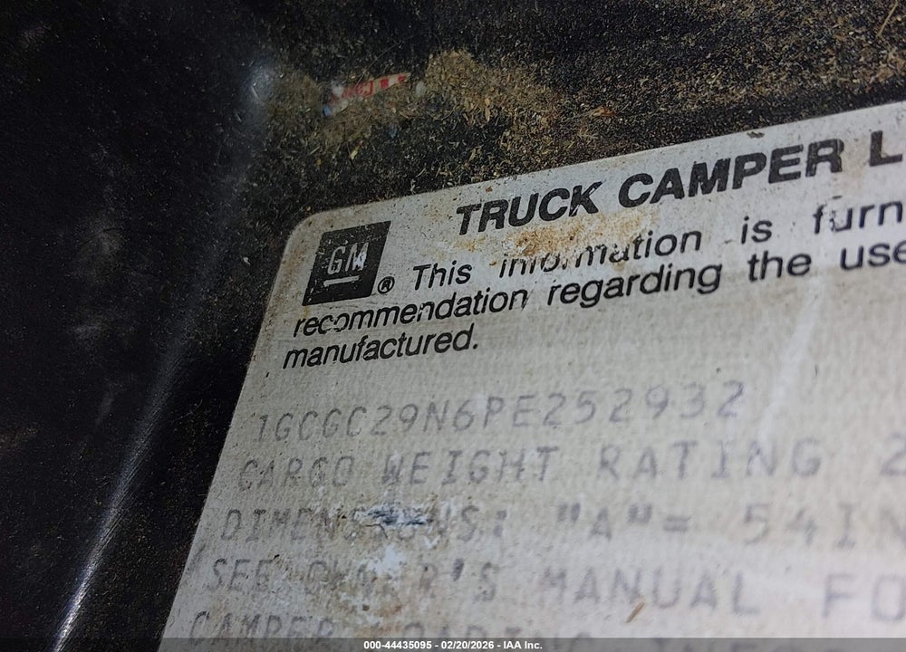 1993 CHEVROLET GMT-400 C2500 VIN: 1GCGC29N6PE252932