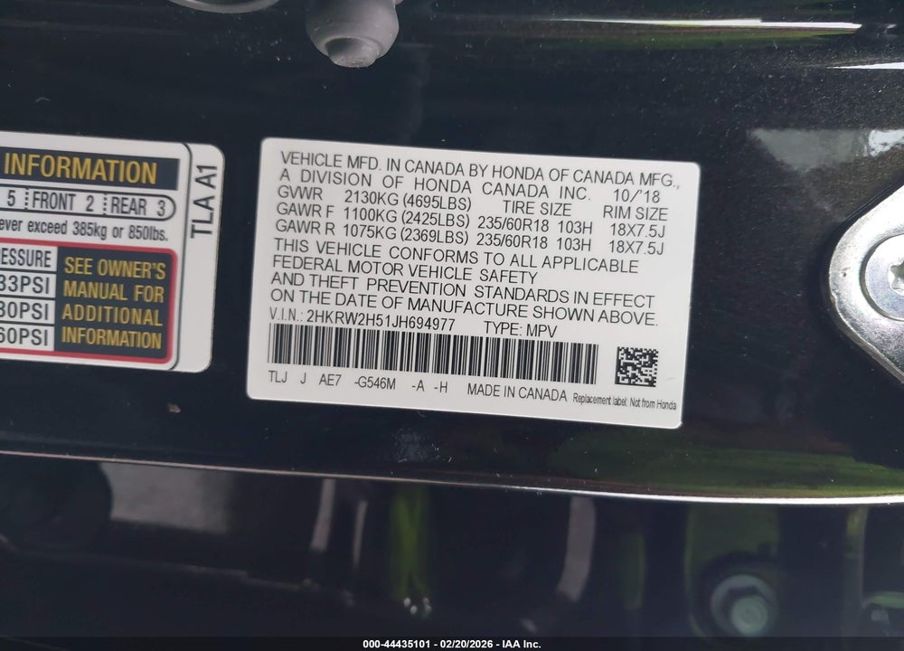 2018 HONDA CR-V EX VIN: 2HKRW2H51JH694977