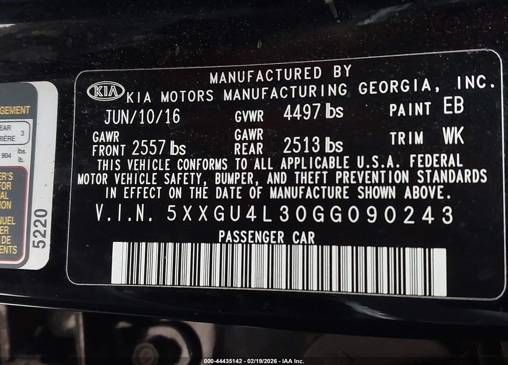 2016 KIA OPTIMA EX VIN: 5XXGU4L30GG090243