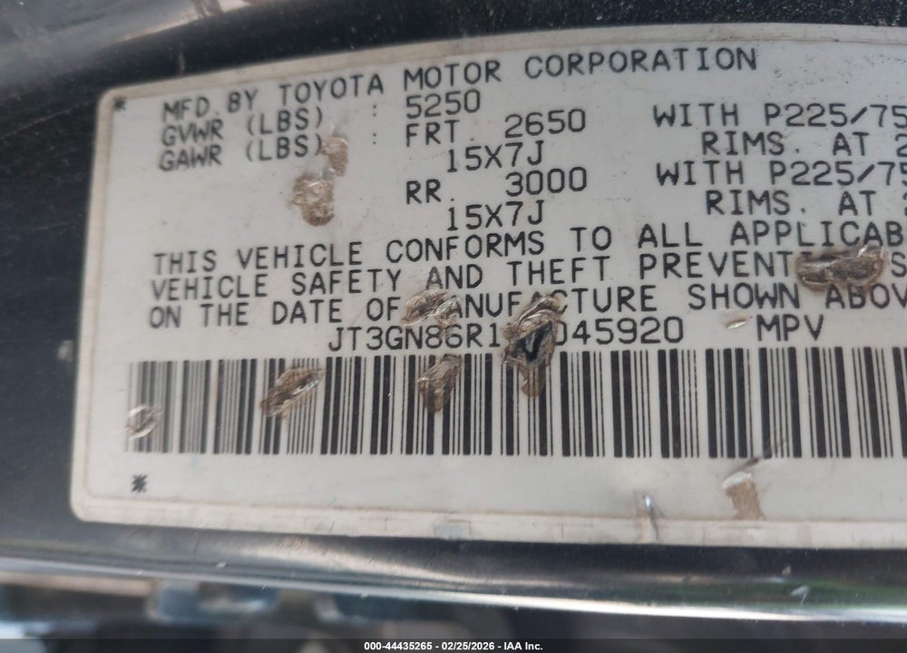 1997 TOYOTA 4RUNNER SR5 V6 VIN: JT3GN86R1V0045920