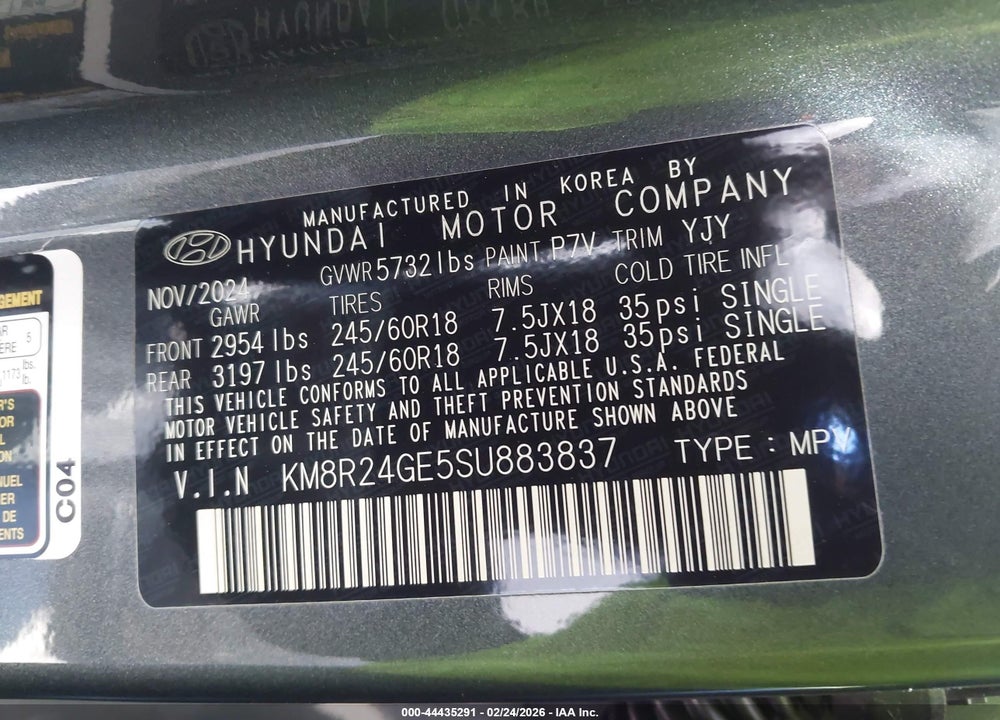 2025 HYUNDAI PALISADE SEL VIN: KM8R24GE5SU883837