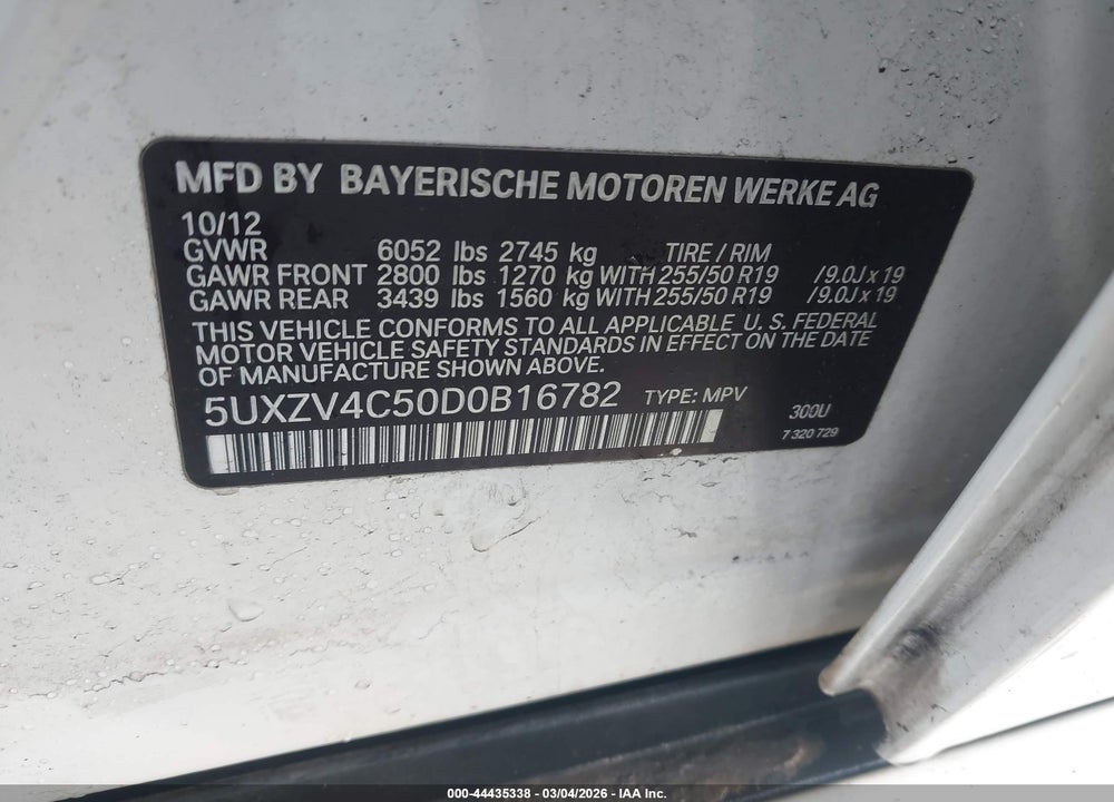2013 BMW X5 XDRIVE35I/XDRIVE35I PREMIUM/XDRIVE35I SPORT ACTIVITY VIN: 5UXZV4C50D0B16782