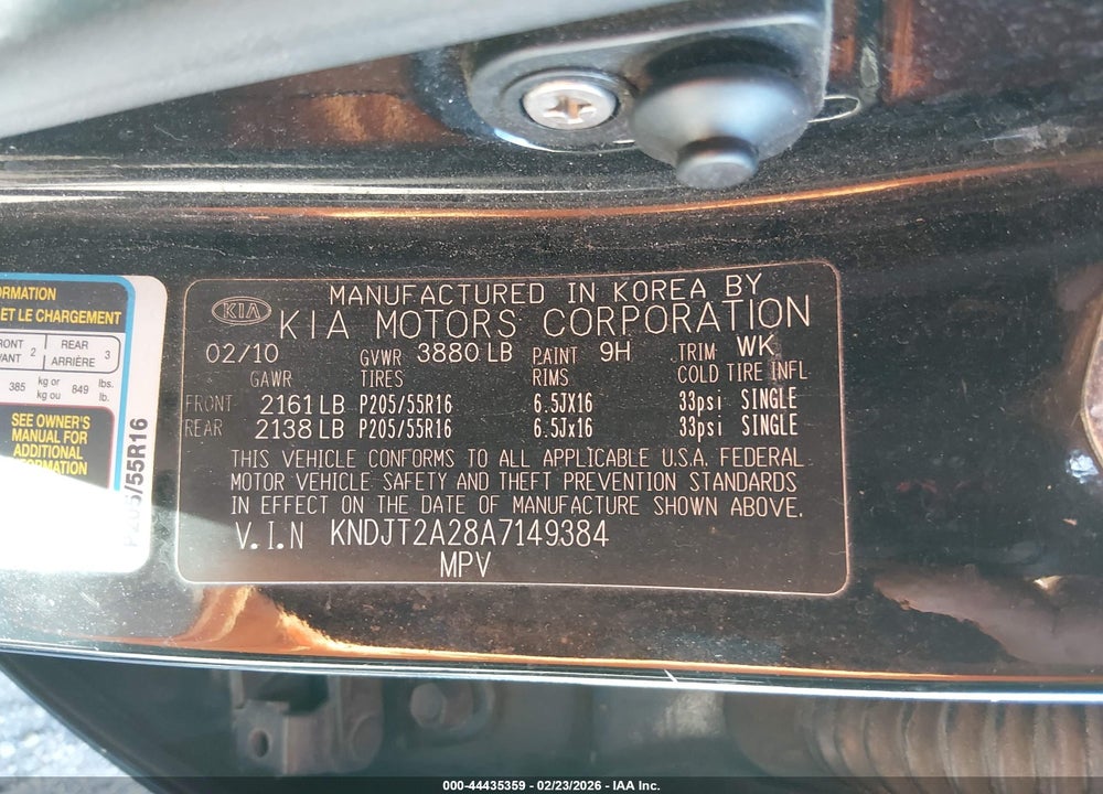 2010 KIA SOUL + VIN: KNDJT2A28A7149384
