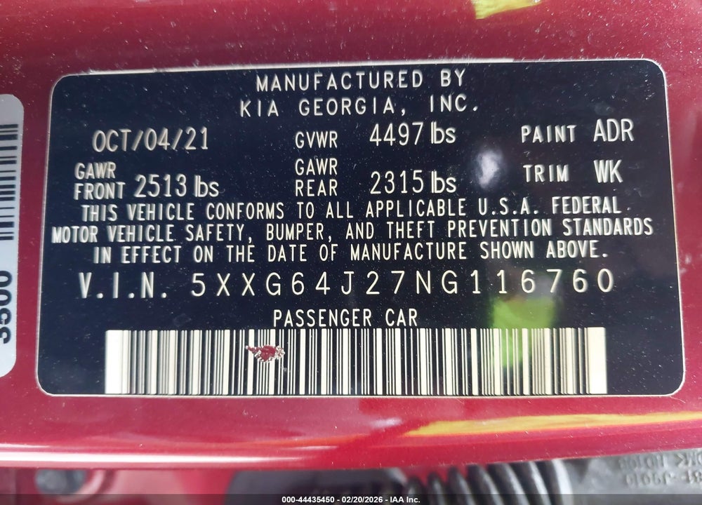 2022 KIA K5 GT-LINE VIN: 5XXG64J27NG116760
