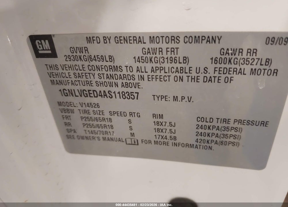 2010 CHEVROLET TRAVERSE LT VIN: 1GNLVGED4AS118357