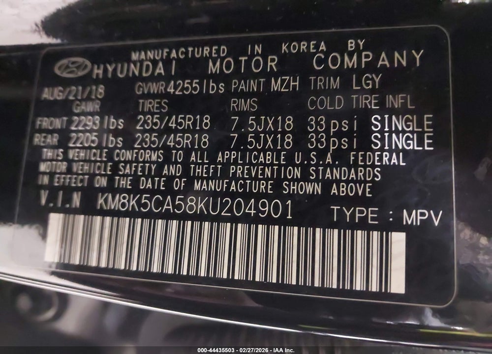 2019 HYUNDAI KONA ULTIMATE VIN: KM8K5CA58KU204901