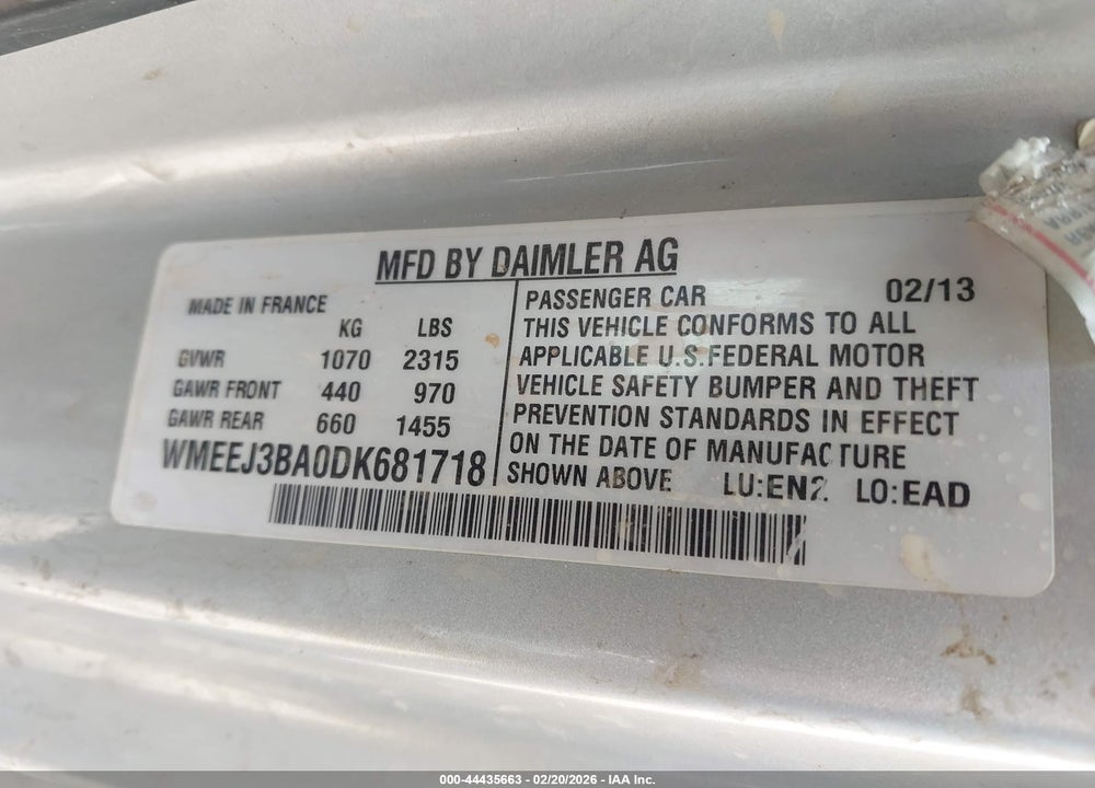 2013 SMART FORTWO PASSION VIN: WMEEJ3BA0DK681718