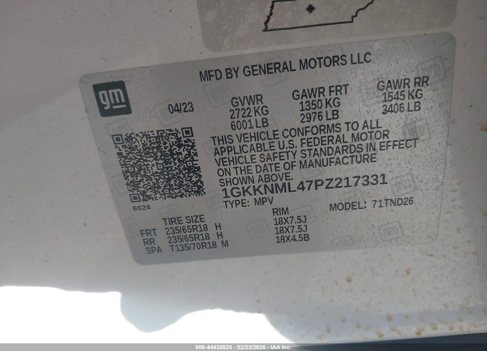 2023 GMC ACADIA FWD SLT VIN: 1GKKNML47PZ217331
