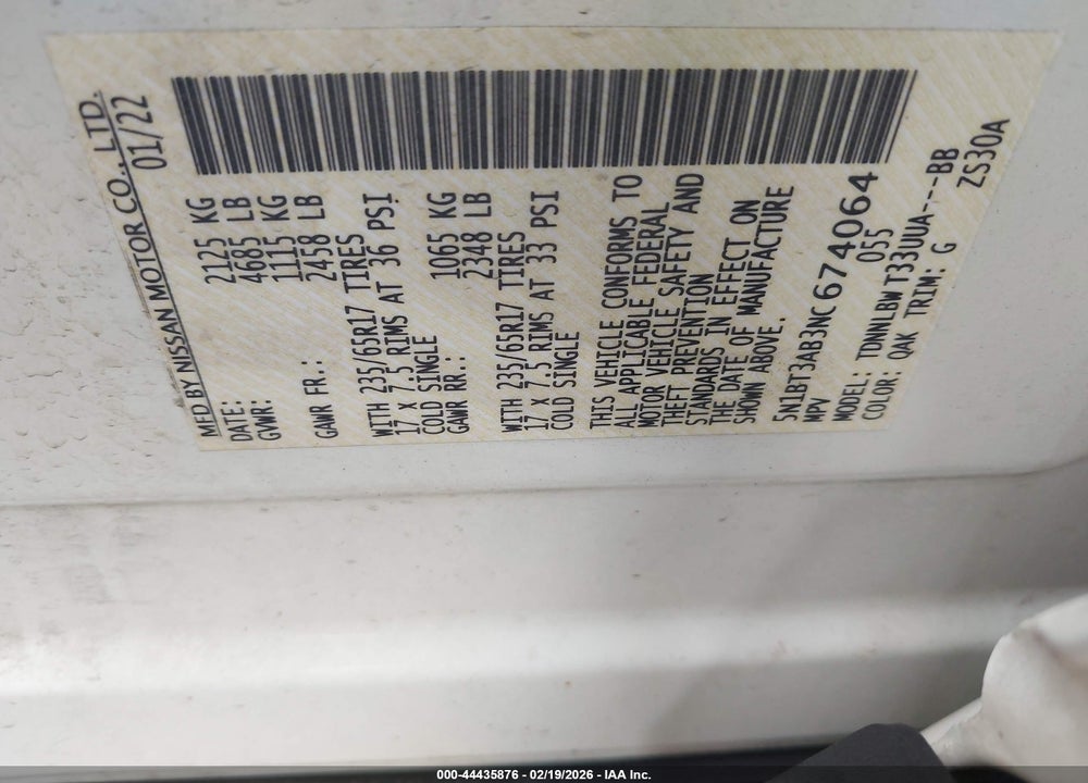 2022 NISSAN ROGUE S INTELLIGENT AWD VIN: 5N1BT3AB3NC674064