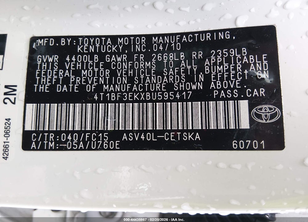 2011 TOYOTA CAMRY SE VIN: 4T1BF3EKXBU595417