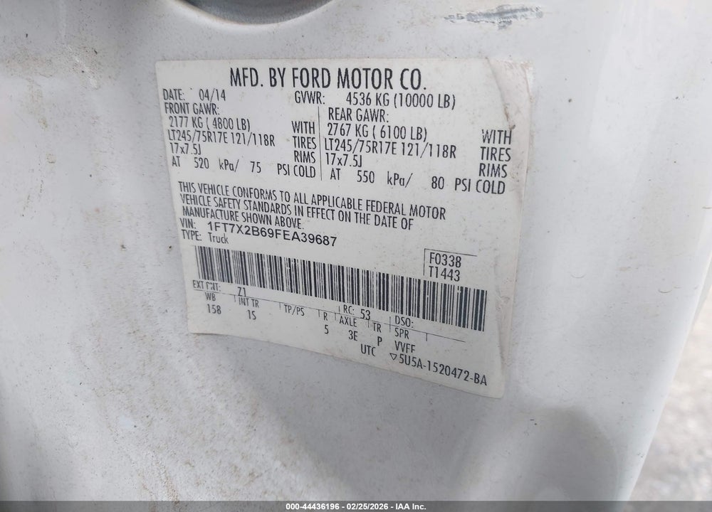 2015 FORD F-250 XL VIN: 1FT7X2B69FEA39687