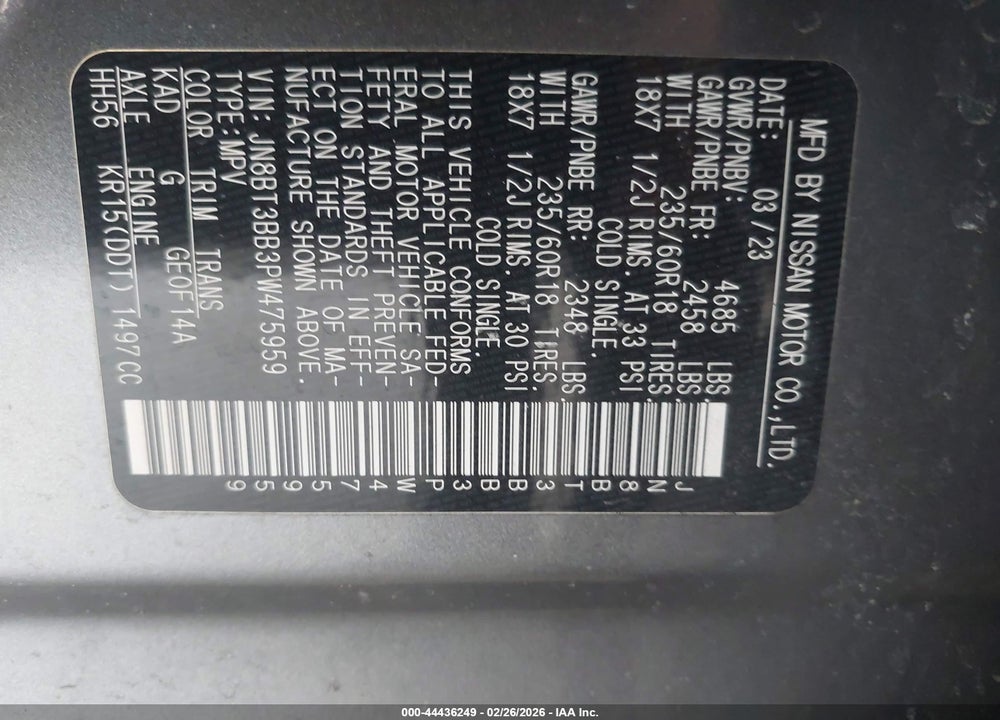 2023 NISSAN ROGUE SV INTELLIGENT AWD VIN: JN8BT3BB3PW475959