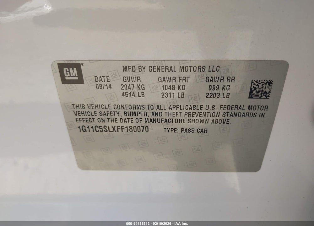 2015 CHEVROLET MALIBU 1LT VIN: 1G11C5SLXFF180070
