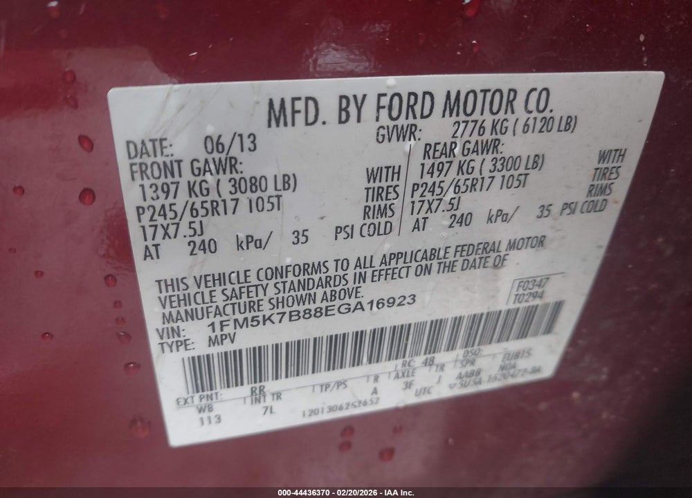 2014 FORD EXPLORER VIN: 1FM5K7B88EGA16923