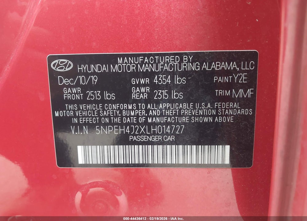 2020 HYUNDAI SONATA LIMITED VIN: 5NPEH4J2XLH014727