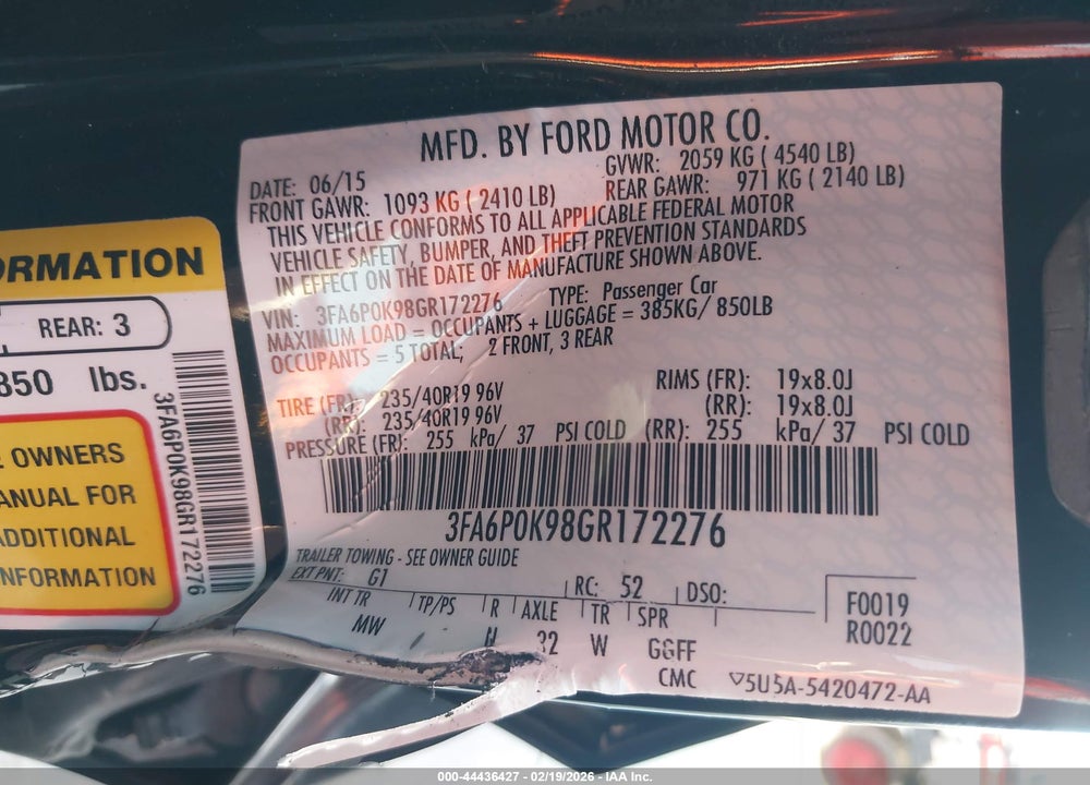 2016 FORD FUSION TITANIUM VIN: 3FA6P0K98GR172276