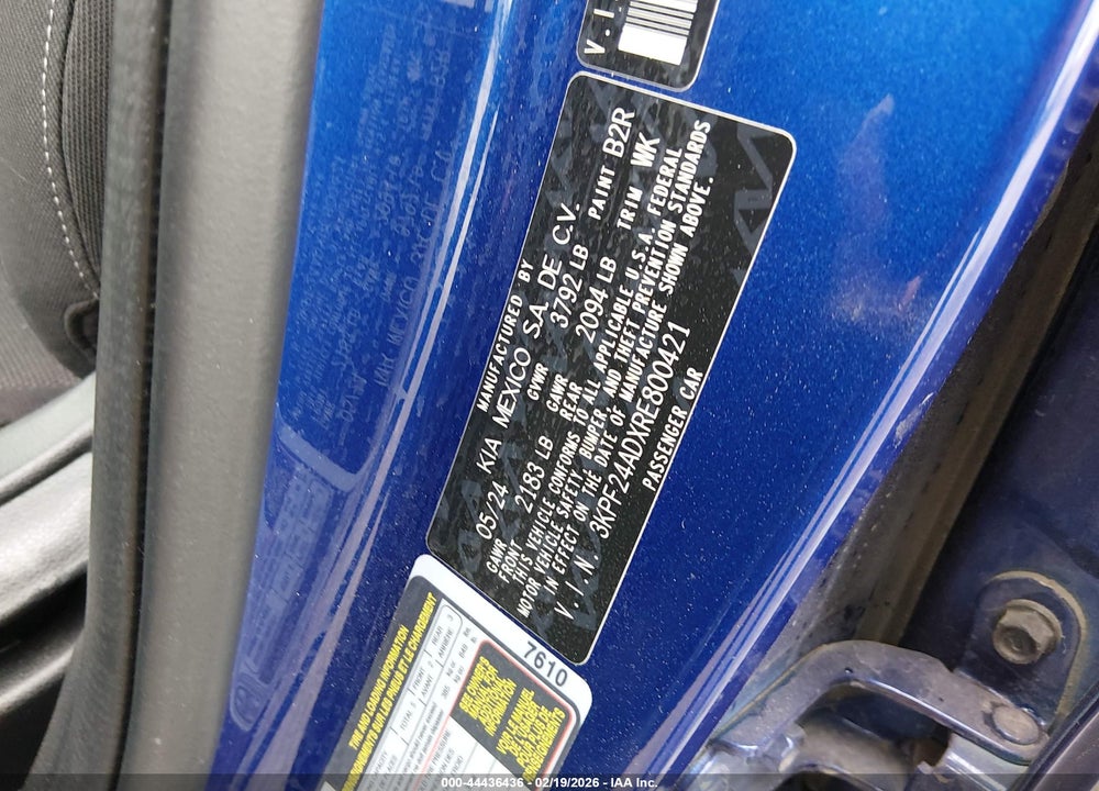 2024 KIA FORTE LXS VIN: 3KPF24ADXRE800421