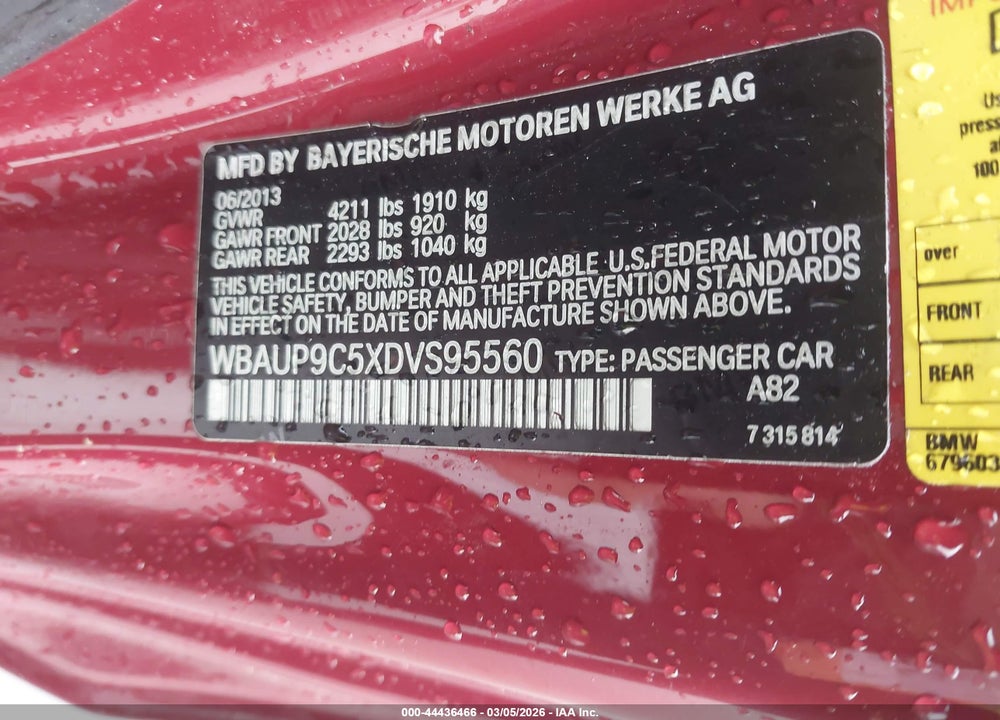 2013 BMW 128 I VIN: WBAUP9C5XDVS95560