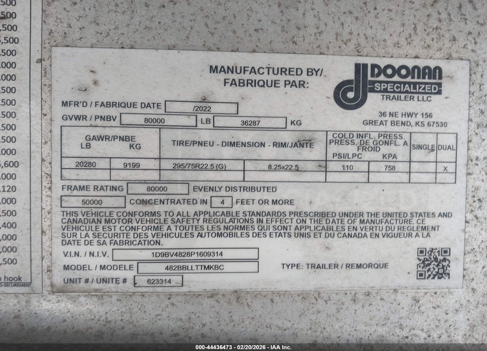 2023 DOONAN FLAT BED VIN: 1D9BV4828P1609314