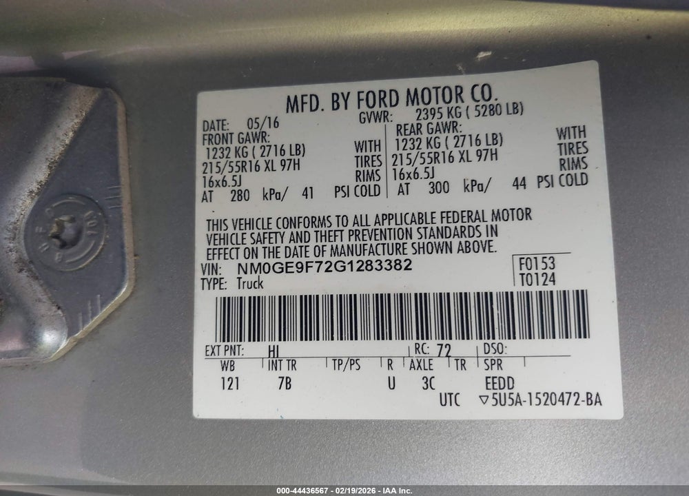 2016 FORD TRANSIT CONNECT XLT VIN: NM0GE9F72G1283382