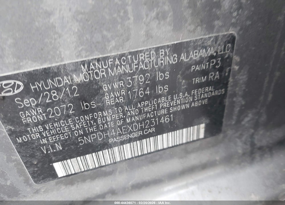 2013 HYUNDAI ELANTRA GLS VIN: 5NPDH4AEXDH231461