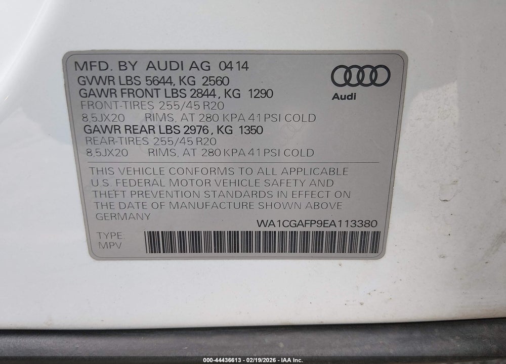 2014 AUDI SQ5 3.0T PREMIUM PLUS VIN: WA1CGAFP9EA113380