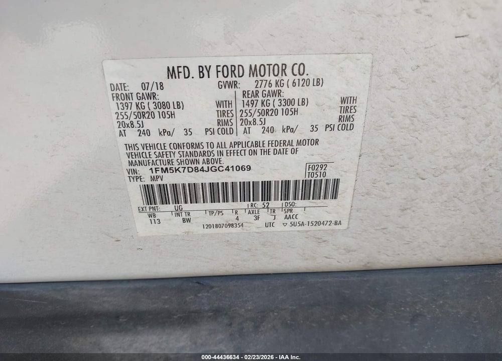 2018 FORD EXPLORER XLT VIN: 1FM5K7D84JGC41069