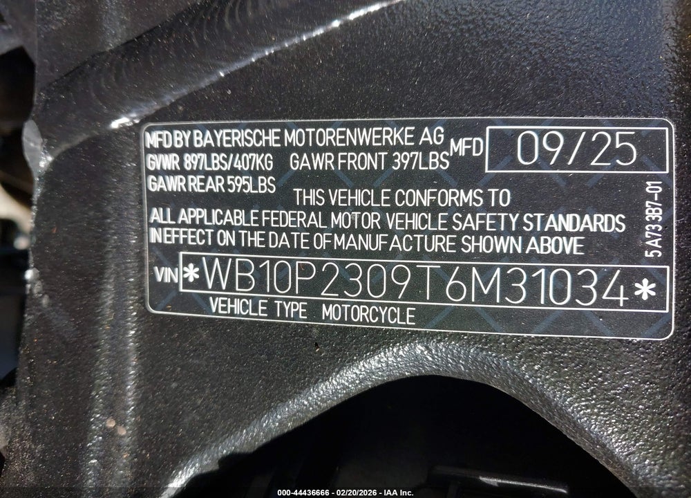 2026 BMW S 1000 RR VIN: WB10P2309T6M31034